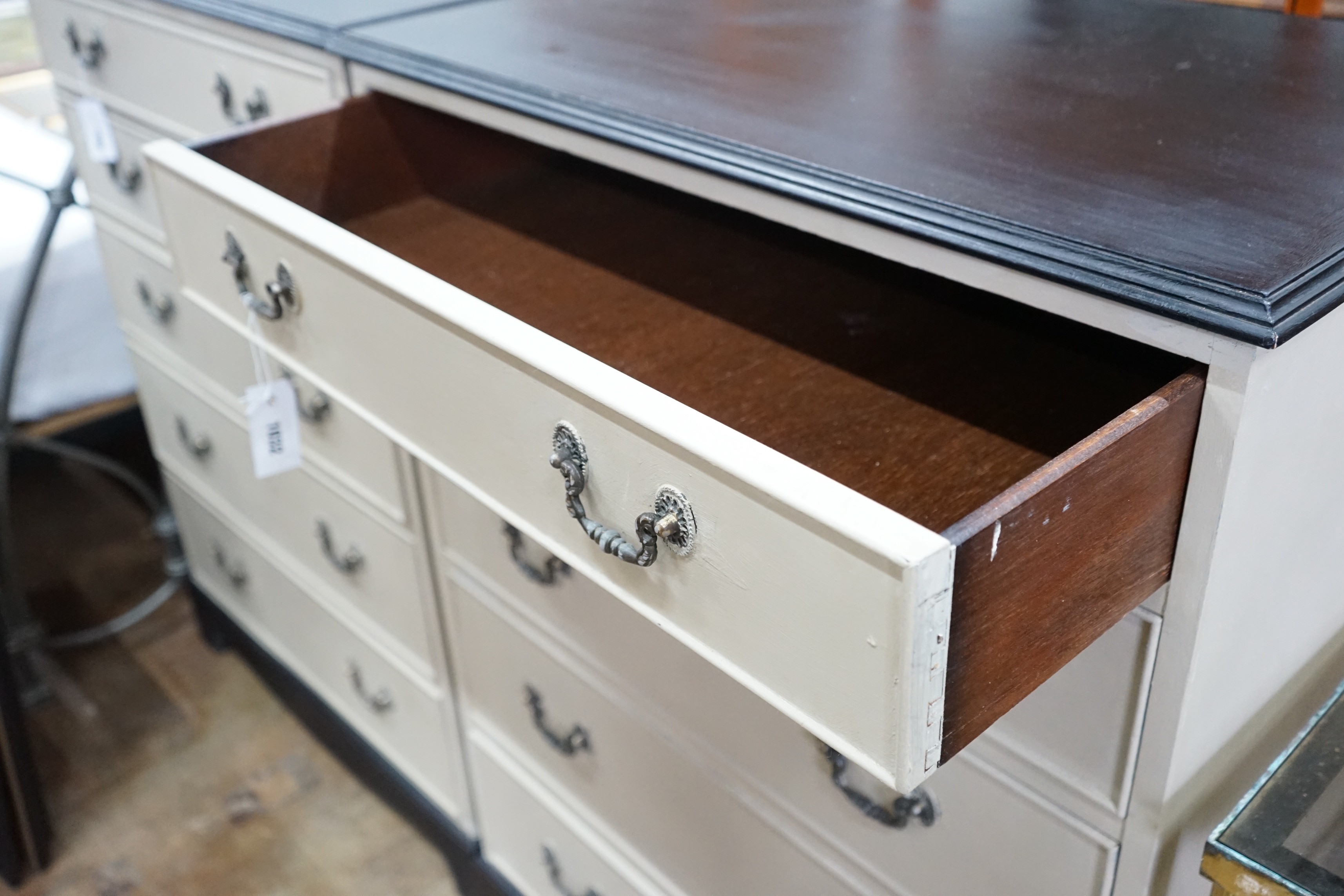 A reproduction George III style painted five drawer chest, width 80cm, depth 49cm, height 110cm